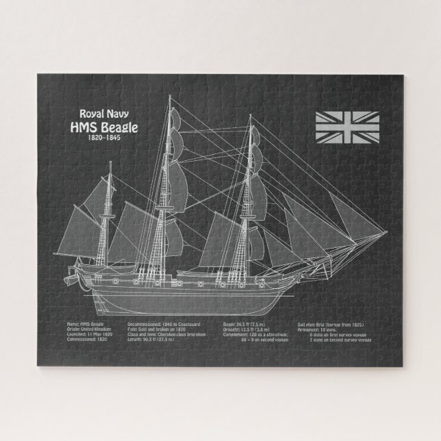 Puzzle HMS Beagle Tall Ship - Ship Blueprint PBD (Horizontal)