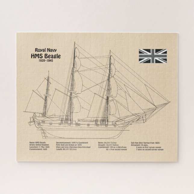 Puzzle HMS Beagle Tall Ship - Ship Blueprint SD (Horizontal)