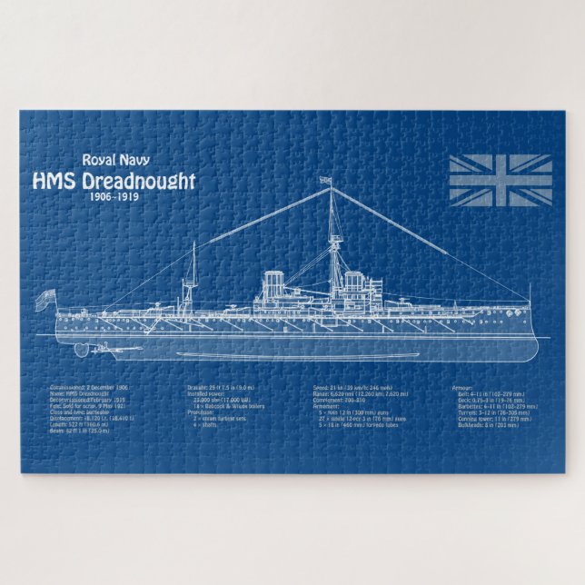 Puzzle HMS Dreadnought - Ship Blueprint ABD (Horizontal)