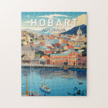 Puzzle Hobart Australia Viajes arte Vintage<br><div class="desc">Diseño de viaje vectorial Hobart retro. Hobart,  capital del estado insular australiano de Tasmania,  se encuentra en el río Derwent. En su moderno Salamanca Place,  los antiguos almacenes de arenisca albergan galerías y cafeterías.</div>