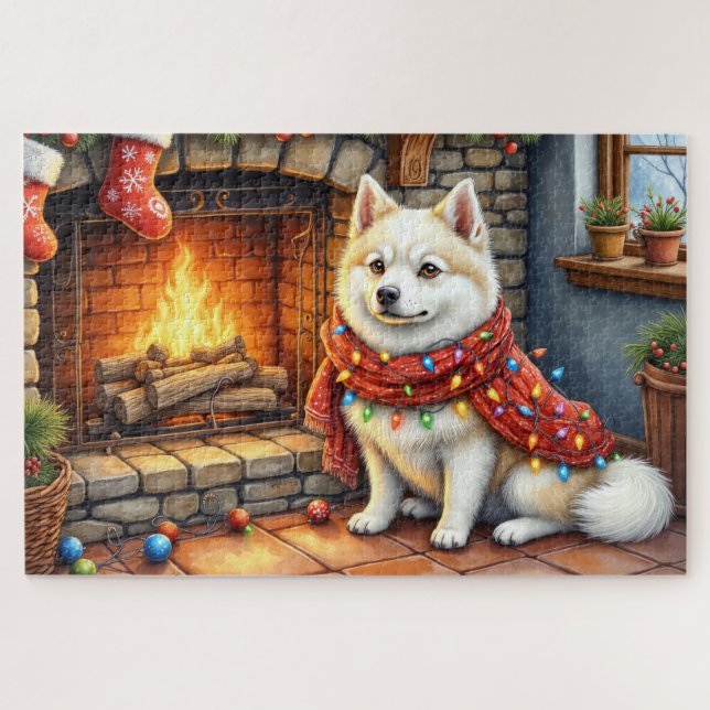 Puzzle Hogar de perro esquimal americano con luces de Nav (Horizontal)