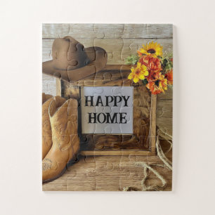 Puzzle Hogar Feliz Vaquera Estilo Vaquero Con Botas De Va