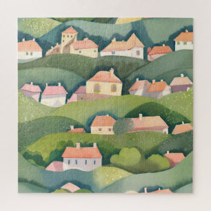 Puzzle Hogares en la ladera   Pintura acuarela ligera de 