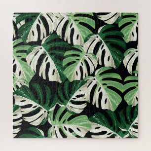 Puzzle Hoja de Monstera Patrón Negro Exótico
