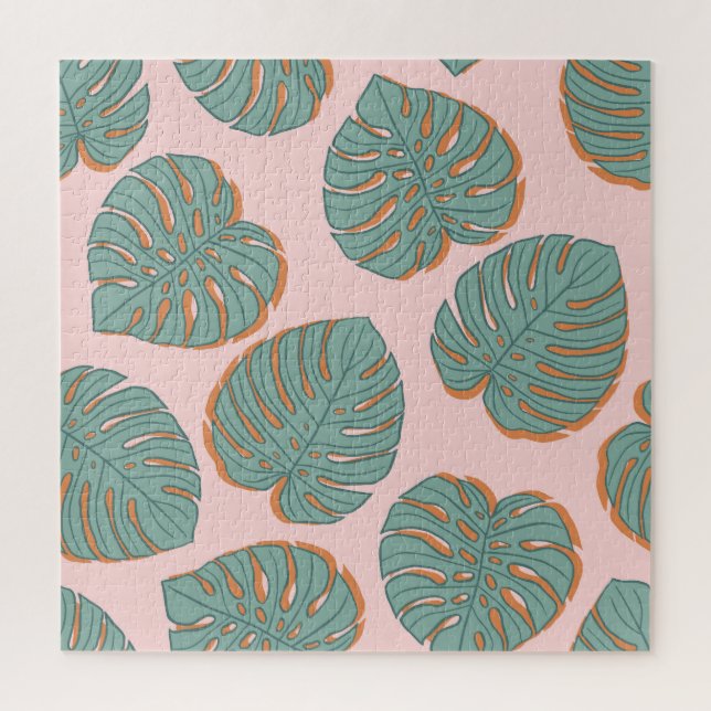 Puzzle Hoja de Monstera: Patrón Vintage Tropical (Vertical)