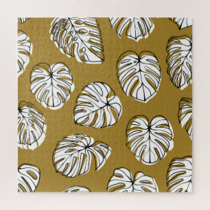 Puzzle Hoja Monstera, Patrón Textil Sin Marea.