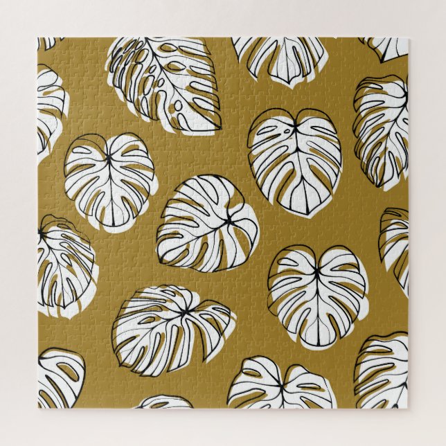 Puzzle Hoja Monstera, Patrón Textil Sin Marea. (Vertical)