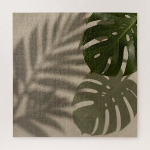 Puzzle Hoja Tropical Minimalista de Monstera Verde Sombra