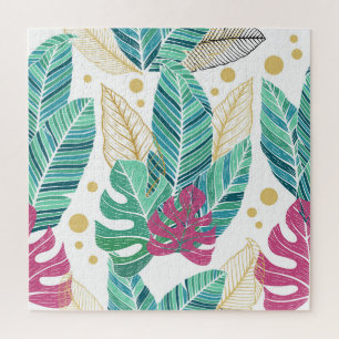 Puzzle Hojas botánicas tropicales, diseño vintage sin fis