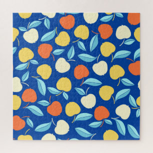Puzzle Hojas de manzanas, fondo azul, patrón sin costuras
