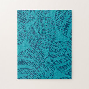 Puzzle Hojas de monstera azul.