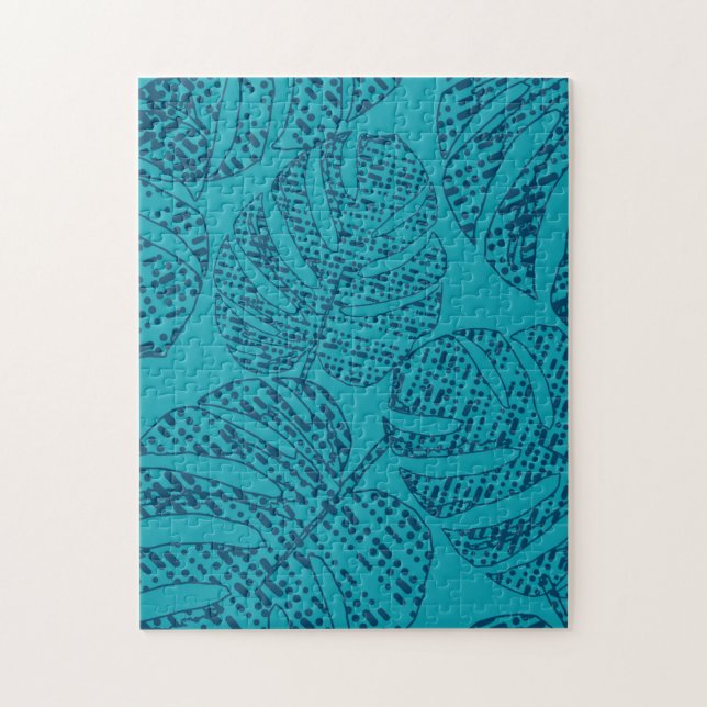 Puzzle Hojas de monstera azul. (Vertical)