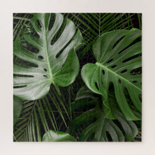 Puzzle Hojas de Monstera, diseño tropical de lujo.