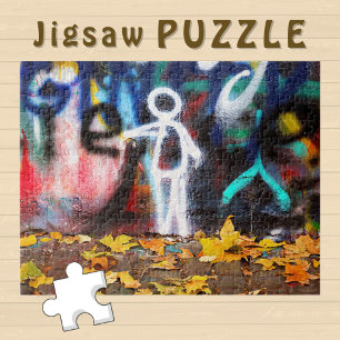 Puzzle Hojas de otoño hombre de dibujos animados blancos