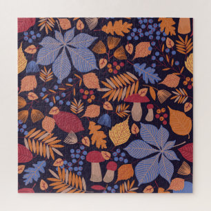 Puzzle Hojas de otoño, Ilustracion de champiñones vintage