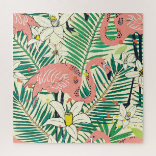 Puzzle Hojas de palma de Flamingo: Vintage tropical