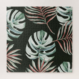 Puzzle Hojas de palma, monstera: acuarela tropical.