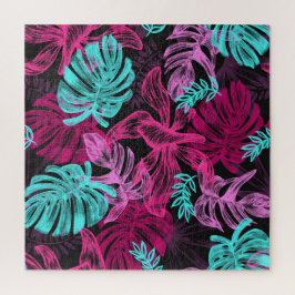 Puzzle Hojas de palmera tropicales fluorescentes