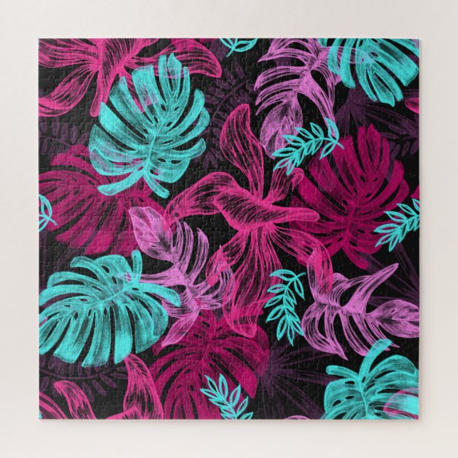 Puzzle Hojas de palmera tropicales fluorescentes (Vertical)