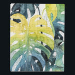 Puzzle Hojas de palmeras de color de agua para la puesta<br><div class="desc">"Composición I de la palma de atardecer" por Grace Popp. La vegetación tropical acuática.</div>