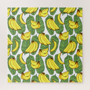 Puzzle Hojas de plátano: Patrón de frutas tropicales