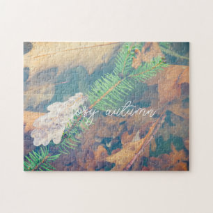 Puzzle Hojas de roble naranja bajo el agua