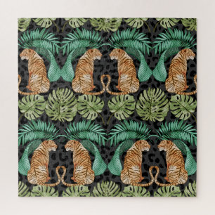 Puzzle Hojas de tigres: la jungla acuarela sin foco.