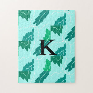 Puzzle Hojas de turquesa verde patrón floral añaden monog