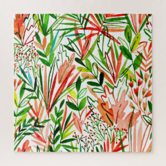 Puzzle Hojas exóticas, flores, trozo de selva acuática