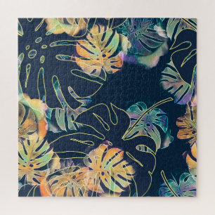 Puzzle Hojas exóticas pintadas a mano: patrón sin costura