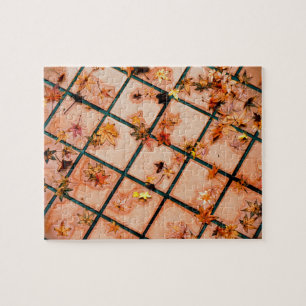 Puzzle Hojas japonesas de arce en suelo de baldosa