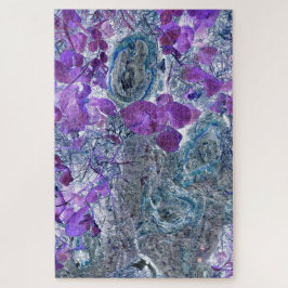 Puzzle Hojas moradas con nudos de árbol de color gris azu