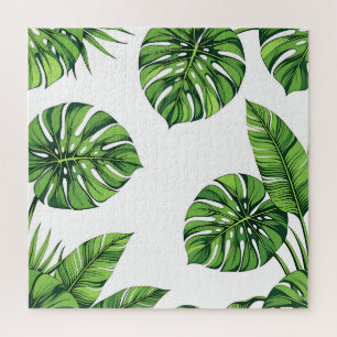 Puzzle Hojas Tropicales de Monstera Patrón Continuo Verde
