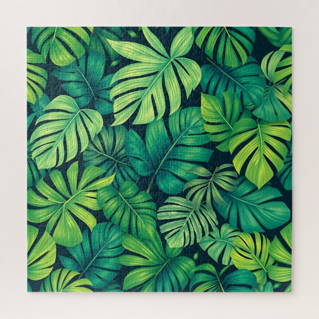 Puzzle Hojas Tropicales de Monstera Patrón de Jungla (Vertical)