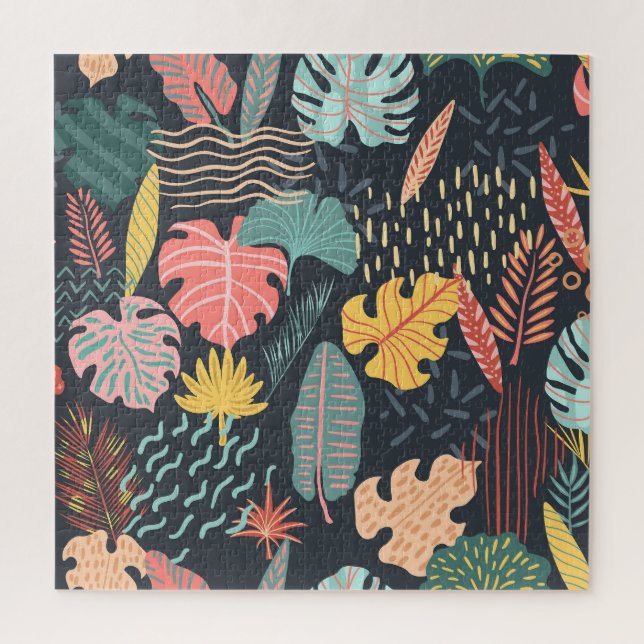Puzzle Hojas tropicales: fondo azul transparente (Vertical)