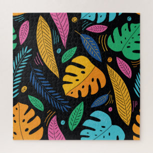 Puzzle Hojas tropicales modernas: fondo sin costura.