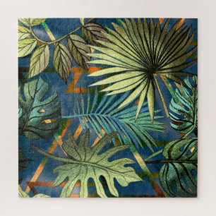 Puzzle Hojas tropicales, patrón de formas geométricas
