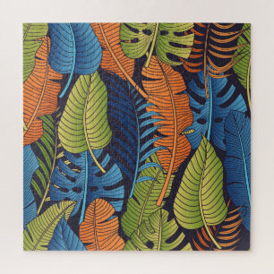 Puzzle Hojas tropicales, patrón floral sin costuras.
