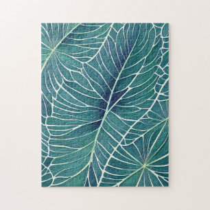 Puzzle Hojas tropicales Verde azuladas de color azul verd
