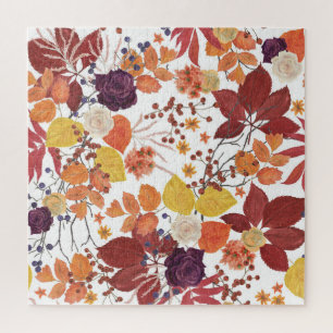 Puzzle Hojas y Rosas de acuarela de otoño