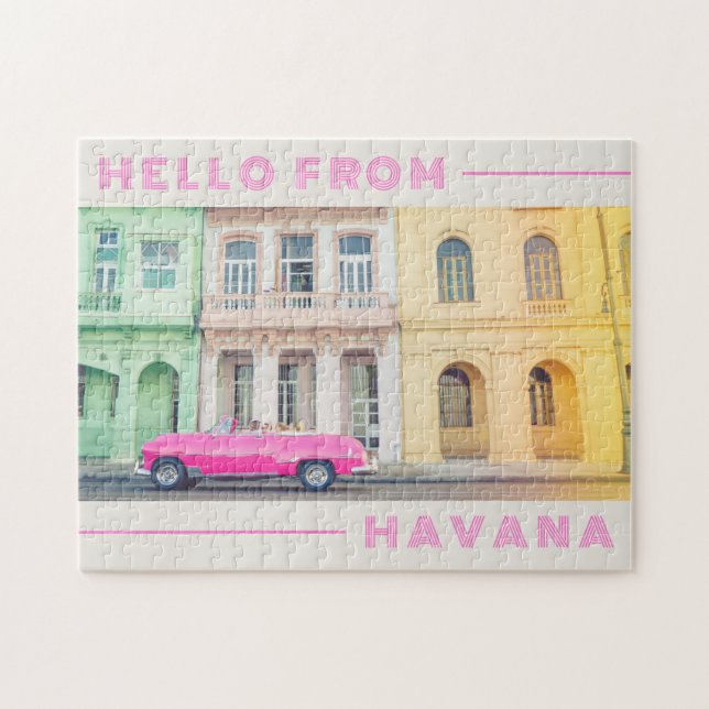 Puzzle Hola, Havana Retro Pink Car & Architecture (Horizontal)