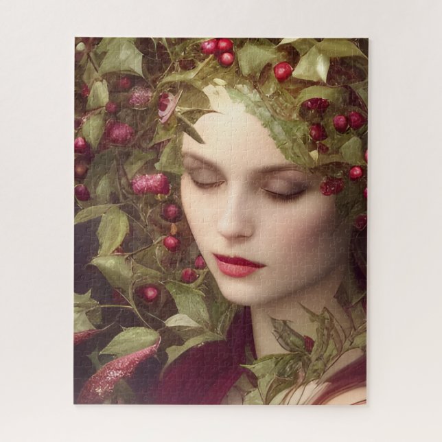 Puzzle Holly Berries Beautiful Woman Holiday    (Vertical)