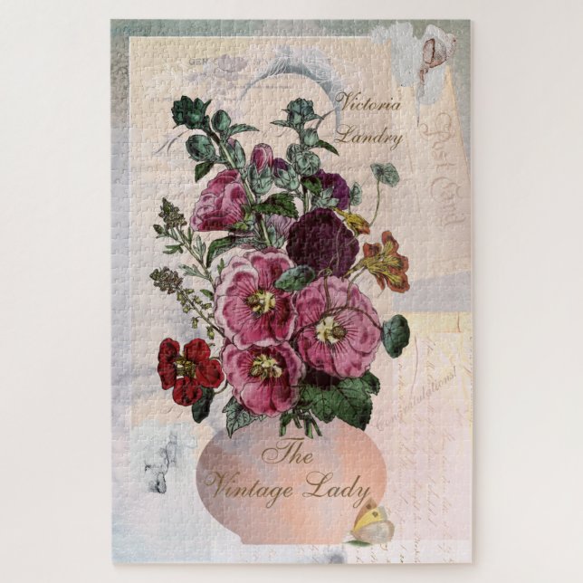 Puzzle Hollyhock vintage en el collage de letras (Vertical)