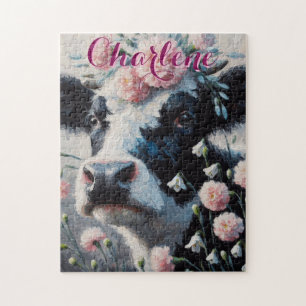 Puzzle Holstein Cow Carnations Farmhouse Personalizado