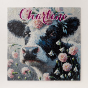 Puzzle Holstein Cow Carnations Farmhouse Personalizado