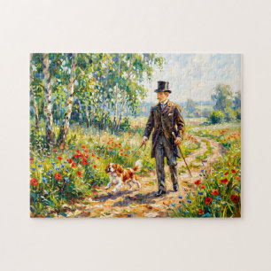 Puzzle Hombre caminando por sendero de campo con Cavalier