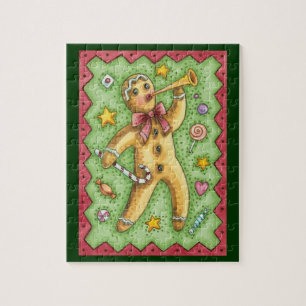 Puzzle Hombre de jengibre adorable soplando un cuerno, ca
