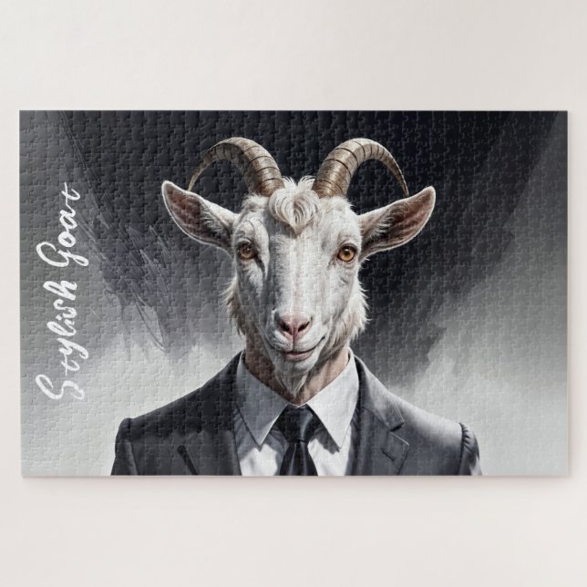 Puzzle Hombre de moda animal arte de cuerno blanco negro (Horizontal)