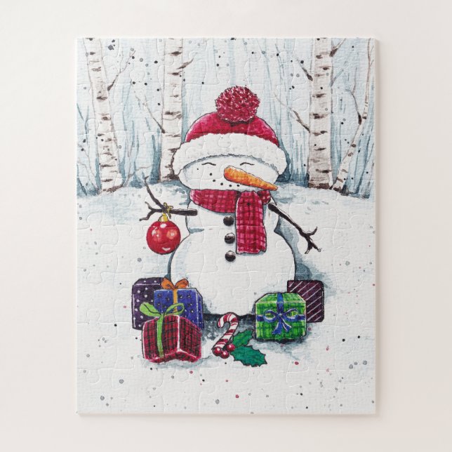 Puzzle Hombre De Nieve Con Regalos En Acuarela (Vertical)