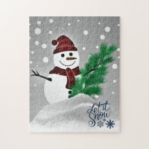 Puzzle Hombre de nieve divertido con árbol de Navidad